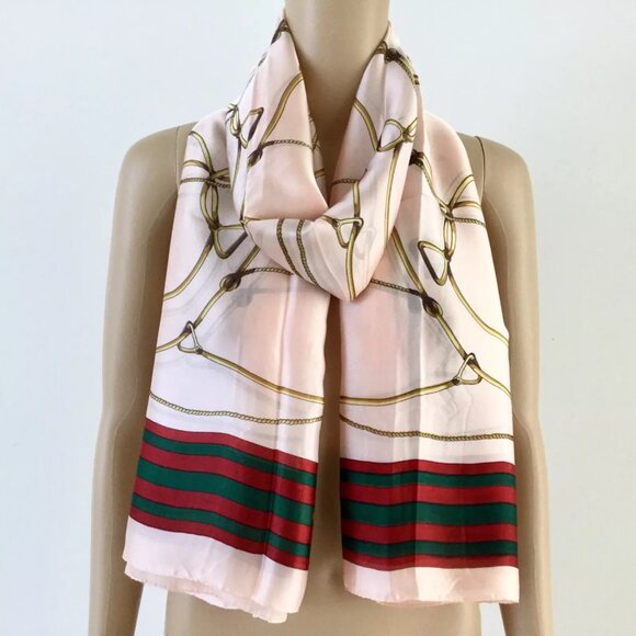 Womens 100% Silk Scarf Shawl Large 70”x 35” Peach Gold Multi-Color Ropes Tassels - Picture 1 of 9